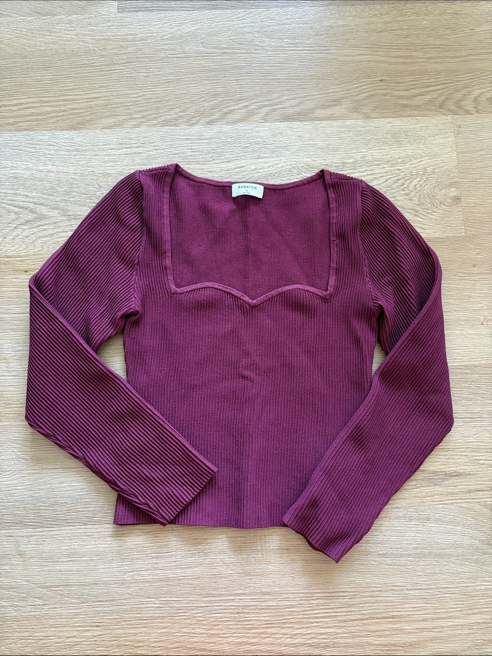Babaton Ribbed Long-Sleeve Top in Burgundy